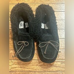 Ugg Alena Moccasin Slippers Suede Upper Wool Fur Size US 9 Black